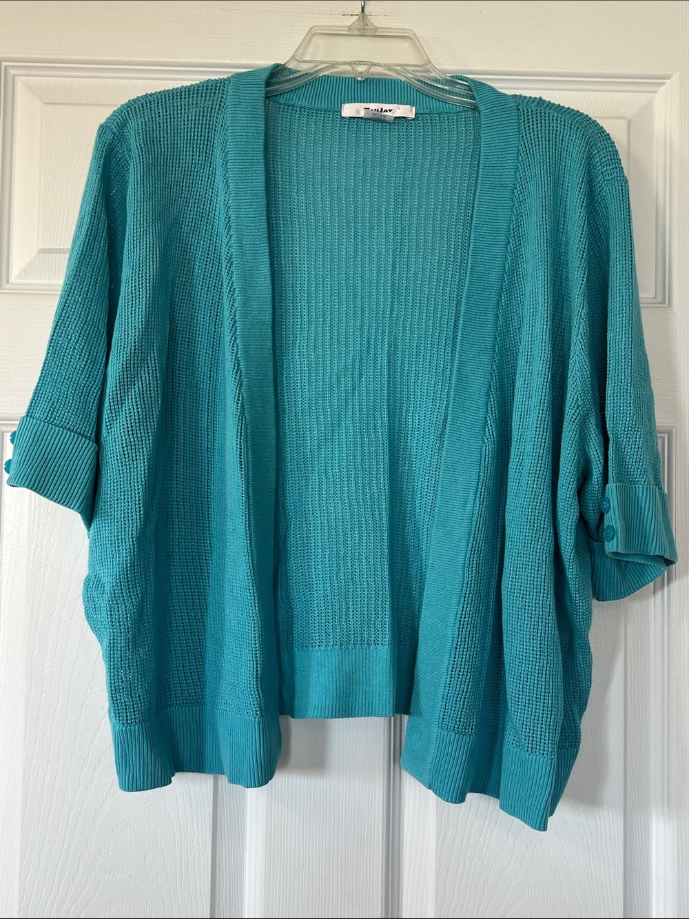 TanJay Teal Open-Front Short-Sleeve Cardigan